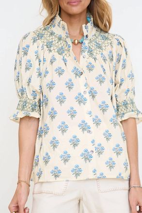Entro Sunny Days Puff Sleeve Top In Beige