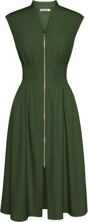 Grace Karin Women Simple Design Dress Short Cap Sleeve V Neck Dress with Zipper Front Beach Party Army Green 2XL