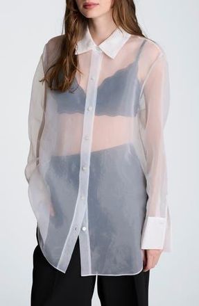 Kenneth Cole Sheer Oversize Button-Up Shirt in Feather White at Nordstrom Rack, Size Medium