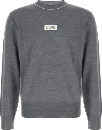 Maison Margiela Trui met ronde hals - Heren - Ronde hals truien - Grijs - XL - Leer - Truien & Vesten