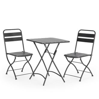 HOMN Conjunto muebles de jard&iacute;n 3 piezas negro, mesa y 2 sillas