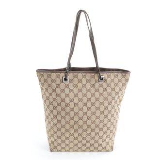 Gucci Gg Canvas Brown Leather Canvas Handbag Tote Bag (Pre-Owned)
