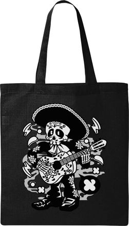 Generic Mariachi Band Mexican Skull Guitarist Natural Ecological Cotton Tote Bag Black