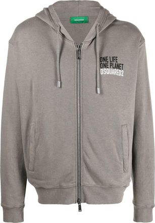 Dsquared2 logo print zip-up hoodie - men - Recycled Cotton/Recycled Cotton - S - Grey