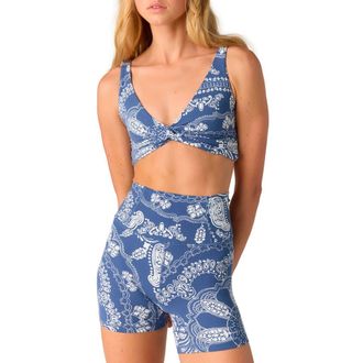 Free People FP Movement Never Better Twist Crop Top in Blue Indigo Bandana at Nordstrom, Size X-Large
