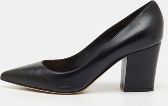 Sergio Rossi Black Leather Pointed Toe Block Heel Pumps
