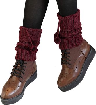 Generic Women Ethnic Knitting Wool Footless Leg Warmers Knee High Boot Socks Fancy Stylish Acrylic Leg Warmers Plain 8S Party Neon Ballet Dance Ice Skating Ac