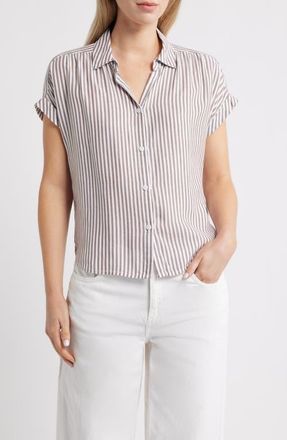 Beach Lunch Lounge Daria Stripe Button-Up Shirt in Cocoa Brown at Nordstrom, Size X-Small