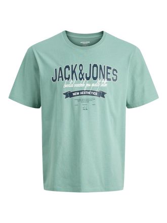 Jack & Jones Plus Size Rundhalsshirt JJELOGO TEE SS O-NECK 2 COL SS26 SN PLS, Herren, Gr. 4XL, mineral blau, Jersey, Obermaterial: 100% Baumwolle, JACK & JONES PLUSSIZE, Run
