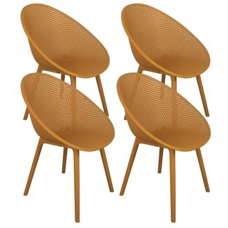 Oviala Juego de 4 sillas de jard&iacute;n de pl&aacute;stico amarillo mostaza