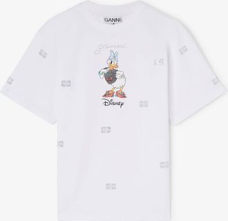 Ganni White Daisy Duck Printed T-shirt - Size XXS