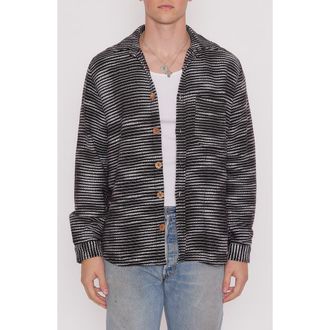 Raga Man Jacquard Stripe Shacket in Black/White at Nordstrom, Size X-Large