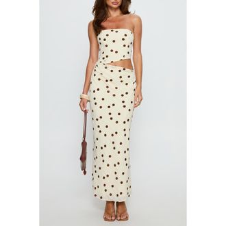 Princess Polly Jasira Strapless Polka Dot Maxi Dress in Cream Polka Dot at Nordstrom, Size 4