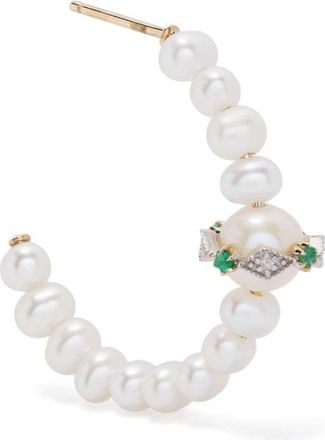 Pascale Monvoisin 9kt yellow-gold Chelsea N°1 pearl and diamond hoop earring - women - 9kt White Gold/Pearl/Emerald/Diamond/9kt Yellow Gold - One