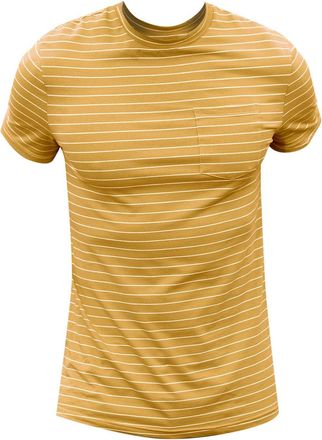 Generic Striped Shirt for Men 2025 Summer Work Out Tops Mens Casual Pocket Sleeve T Shirts Basic Summer Cotton Soft Tops Striped Top Mens Crew Neck Top Big T 