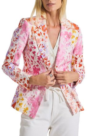 Derek Lam Womens Irina Floral Printed Stretch Linen Blazer, Rose Multi, 6