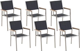 Beliani Beliani - Conjunto De 6 Sillas De Jard&iacute;n Con Asiento De Tela Negro Y Patas De Acero Apilables Grosseto