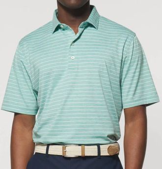 Johnnie-O Newton Short Sleeve Striped Polo In Green