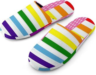 Generic LGBTQ Flag U.S. Flag Mens Cotton Slippers Memory Foam Comfort House Shoes Winter Indoor Slipper for Hotel Casa Spa
