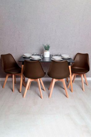Regalos Miguel Regalos Miguel - Conjuntos De Mesa Y Sillas - Conjunto Mesa Tower Rectangular 120 X 80 Cm Negra Y Pack 4 Sillas Synk Basic - Marr&oacute;n