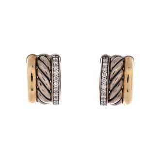 David Yurman DY Mercer Huggie Hoop Earrings Sterling Silver with 18K Yellow Gold and Diamonds