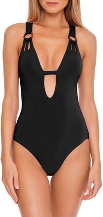 BECCA by Rebecca Virtue Color Code Plunge One-Piece Swimsuit in Black at Nordstrom Rack, Size Small