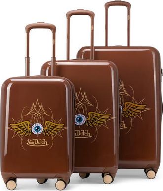 Von Dutch Kustom Kulture 3-Piece Expandable Hardside Spinner Luggage Set in Brown Eyeflight at Nordstrom