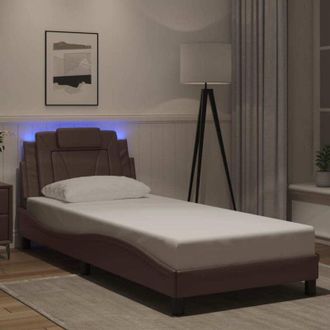 vidaXL Vidaxl - Estructura Cama Con Luces Led Cuero Sint&eacute;tico Marr&oacute;n 90x190 Cm