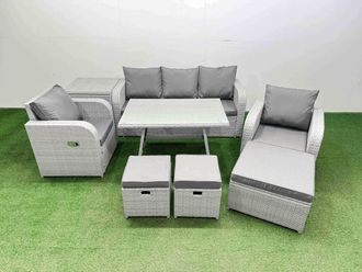Fimous Reclining Chair 3 Seat Sofa Set Garden Furniture Sets Light Grey