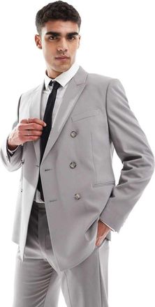 Asos Giacca da abito doppiopetto regular fit antracite-Grigio