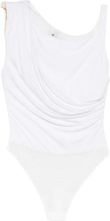 Elisabetta Franchi Geribbelde Gebreide T-Shirt - Dames - Bodies - Wit - L - Leer - Tops