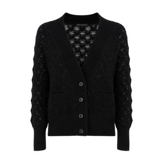 Ermanno Scervino Truien & Vesten, Dames, Zwart, XS, Openwork V-neck Cardigan