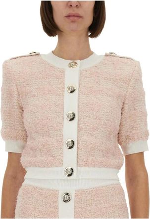 Balmain Gebreid vest met korte mouwen - Dames - Vesten - Roze - S - Katoen - Truien & Vesten