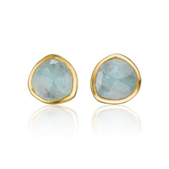 Monica Vinader Gold Siren Gemstone Stud Earrings Aquamarine