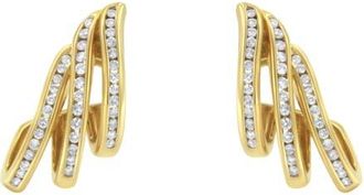 House of Brilliance 10K Yellow Gold 1 Cttw Diamond Multi Row Open Hoop Stud Earrings at Nordstrom