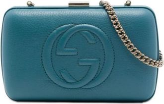 Gucci Pre-owned Clutch on Chain - Dames - Vintage Clutch - Blauw - ONE Size - Leer - Vintage