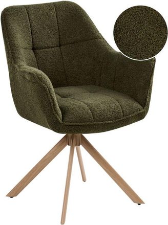 Beliani Silla De Comedor Giratoria Asiento Tapizado De Borreguito Respaldo Curvo Boucl&eacute; Verde Hayden