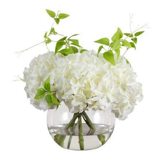 Nearly Natural Wedding Collection 18-in Artificial Hydrangea Arrangement in Glass Vase in Green/white at Nordstrom