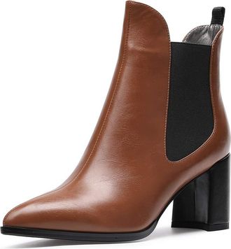 Castamere Womens Block Heel Ankle Boots Chelsea Booties Mid-Heel 2.9IN PU Brown Boots EU 36