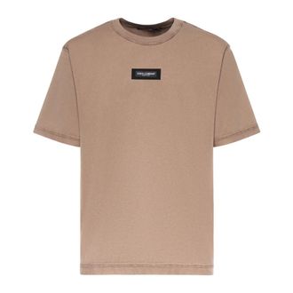 Dolce & Gabbana T-Shirts, male, Beige, Size: XL Cotton T-Shirt with Print