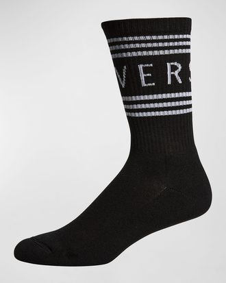 Versace Mens Cotton-Stretch Logo Crew Socks