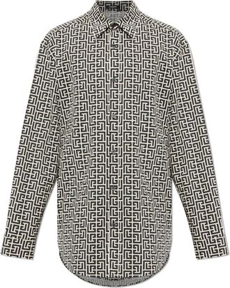 Balmain Monogram Shirt - Heren - Casual Overhemden - Zwart - XL - Katoen - Overhemden