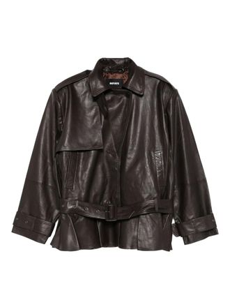 Rotate leather jacket - women - Lamb Skin/Polyester - 36 - Brown