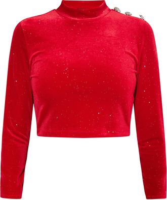 Faina Fluwelen overhemd met glitters Dames rood