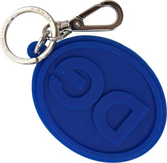 Dolce & Gabbana Blauw Rubber DG Logo Zilveren Messing Sleutelhanger Sleutelsleutelring
