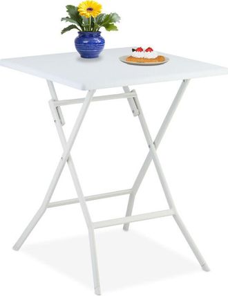 Relaxdays Relaxdays - Tavolo Pieghevole da Giardino, Tavolino da Campeggio hlp: 73x62x62 cm, Arredo Esterno Effetto Legno, Bianco