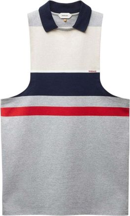 Versace White Color Block Shirt Collar Sweatshirt