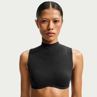 Nike Womens SKIMS Studio Stretch Medium-Support Mock Neck Sports Bra in Black | IR8684-054