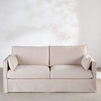 Maisons du monde Sof&aacute; cama de 4 plazas desenfundable de tejido tramado beige colch&oacute;n 10 cm