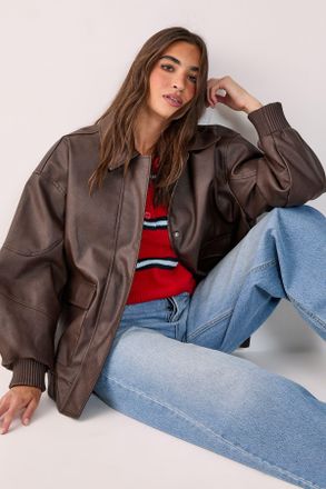 NASTY GAL Womens Oversized Longline Faux Leather Bomber Jacket - Chocolate - Size 14 UK